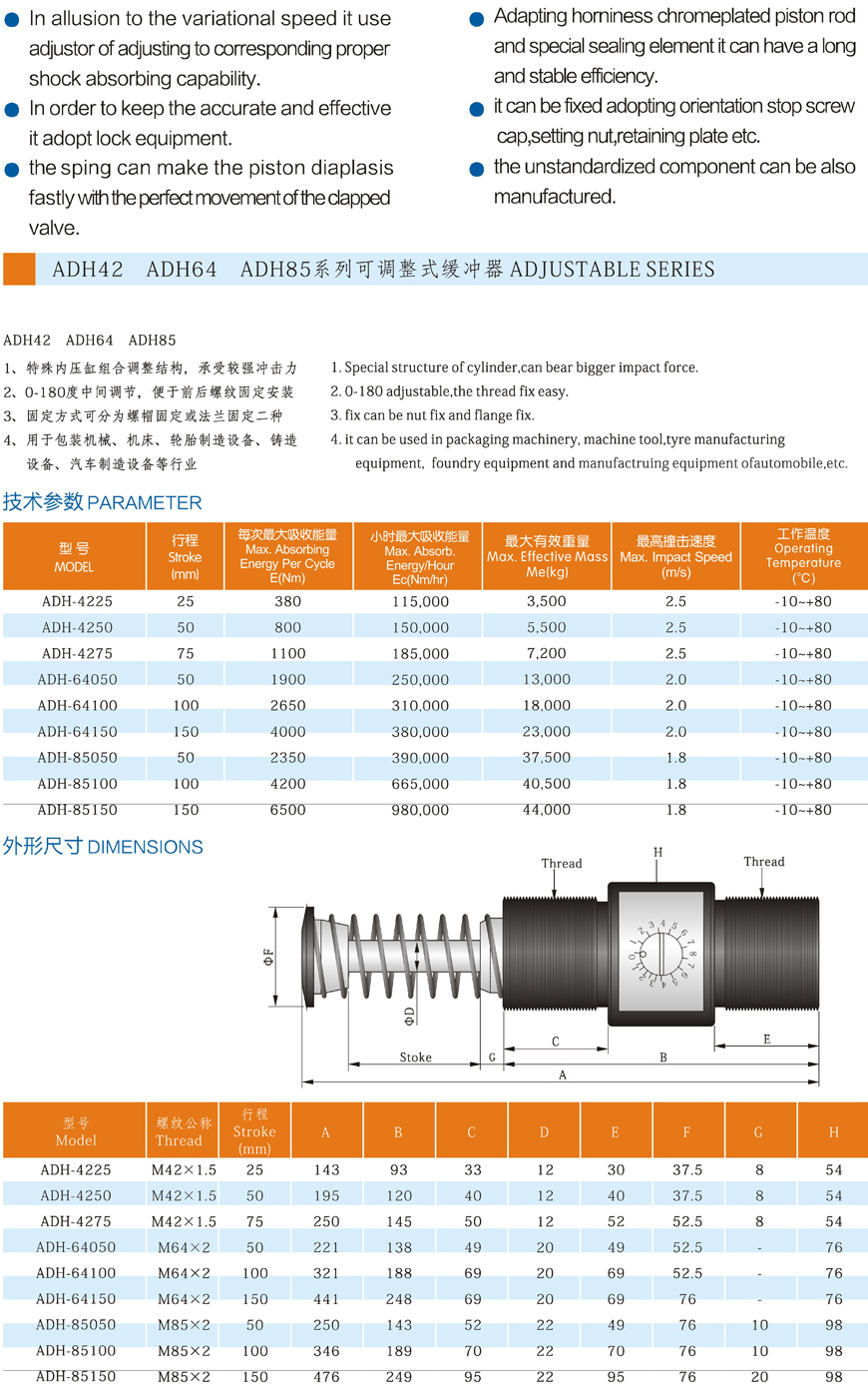 ADH系列重型可調式油壓緩沖器